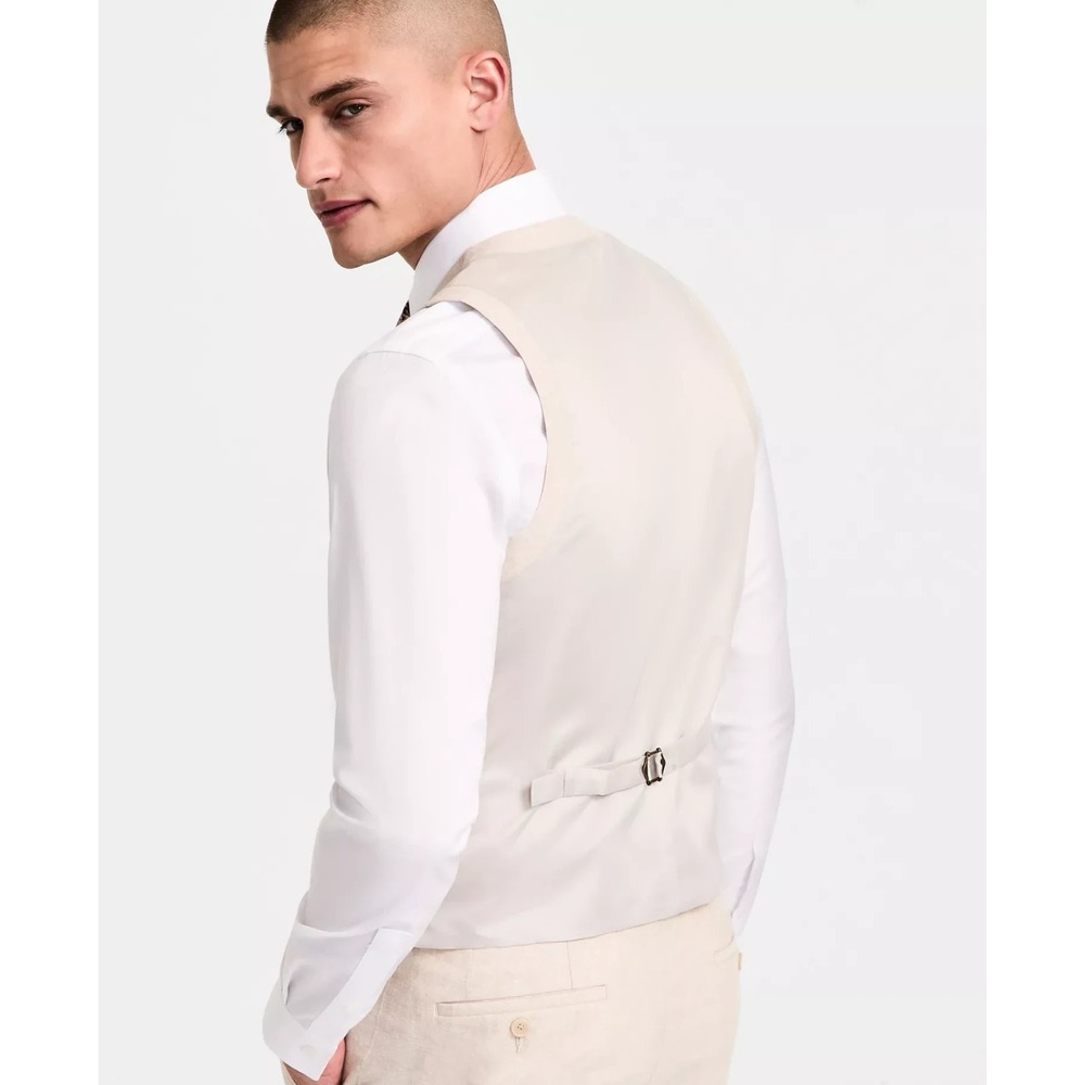 Bar III‎ Mens Slim fit Button-Up Suit Vest Light Beige Solid Linen Blend Size XL - Picture 2 of 3